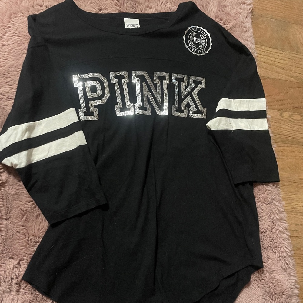 brand PINK black and silver sparkly words